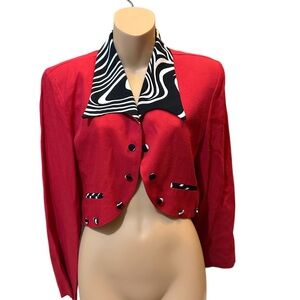 MENU Vintage Cropped Shoulder Padded Blazer with Statement White/Black Collar